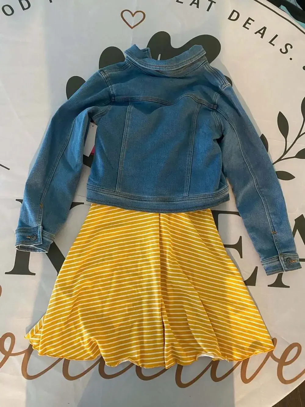 Zunie Girl 2-Piece Denim Jacket and Striped Dress Set size 7/8